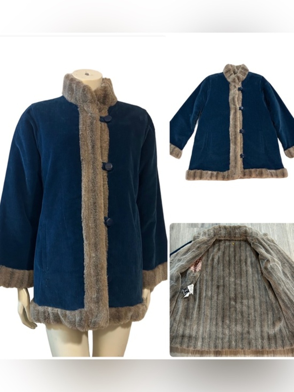 Vintage 1986 Gorgeous Corduroy Jacket with Faux Fur Trim and Lining. Made in 🇨🇦